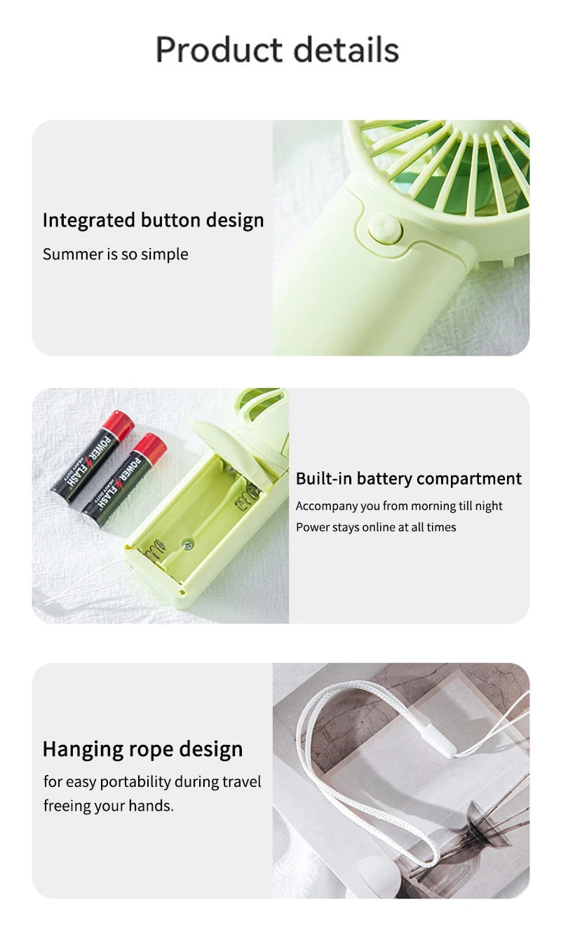 Mini Ventilateur Portable:  Léger, Silencieux & Rechargeable – Format de Poche